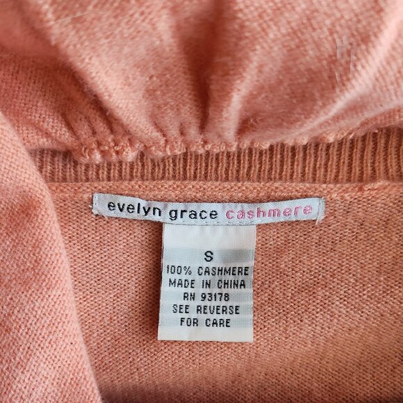 EVELYN GRACE Cashmere Sz Small Coral Pink Turtleneck Sweater Top Rolled sleeve - Picture 6 of 13